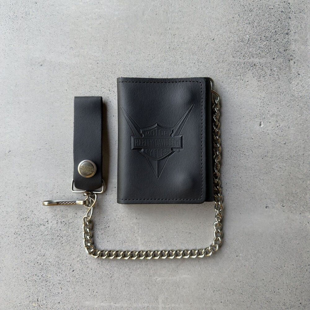 Vtg 90s Harley Davidson 99397-97V Leather Chain Wallet Trifold Biker USA NOS